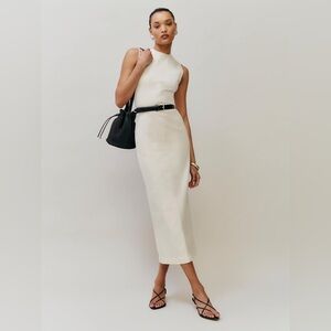 Reformation Kendi Denim Midi Dress in Fior Di Latte